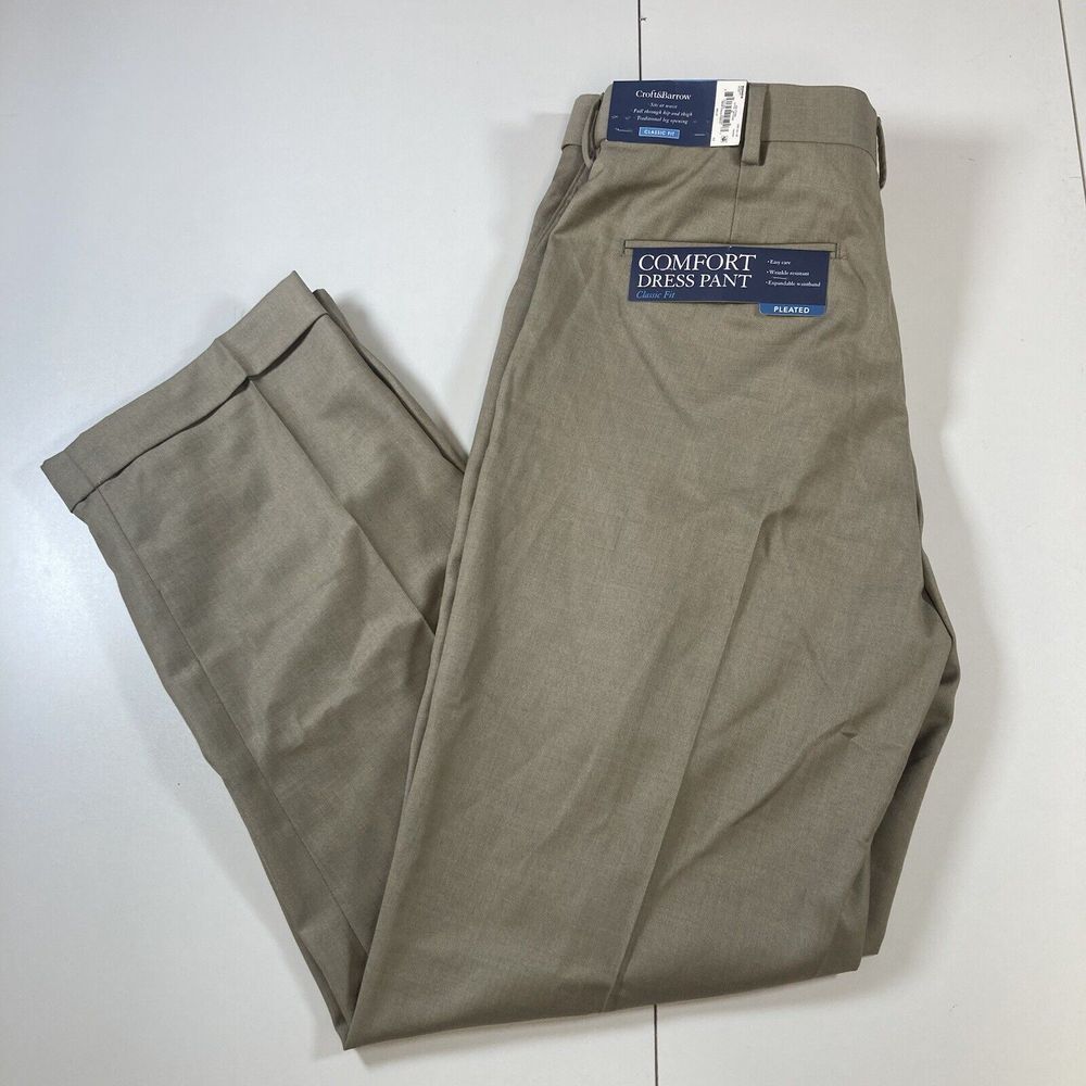 NEW Croft & Barrow Comfort Dress Pants 33x30 Classic Fit Pleated Straight Cuff